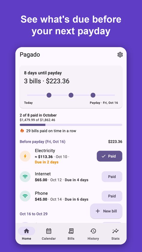 Pagado: Bill Reminder