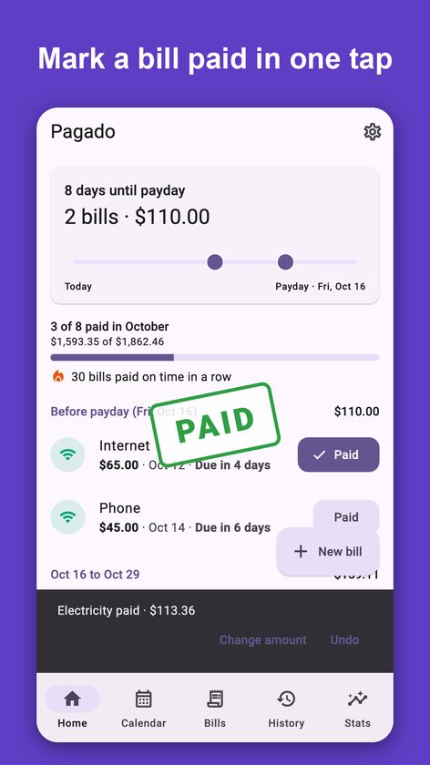 Pagado: Bill Reminder