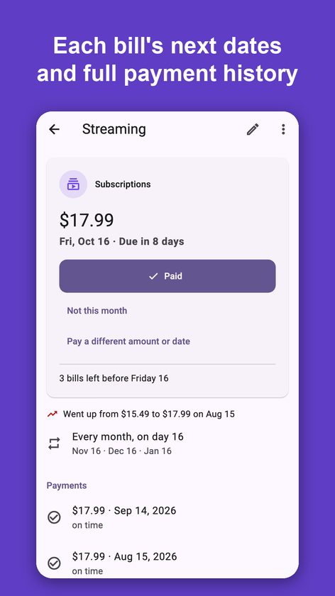 Pagado: Bill Reminder